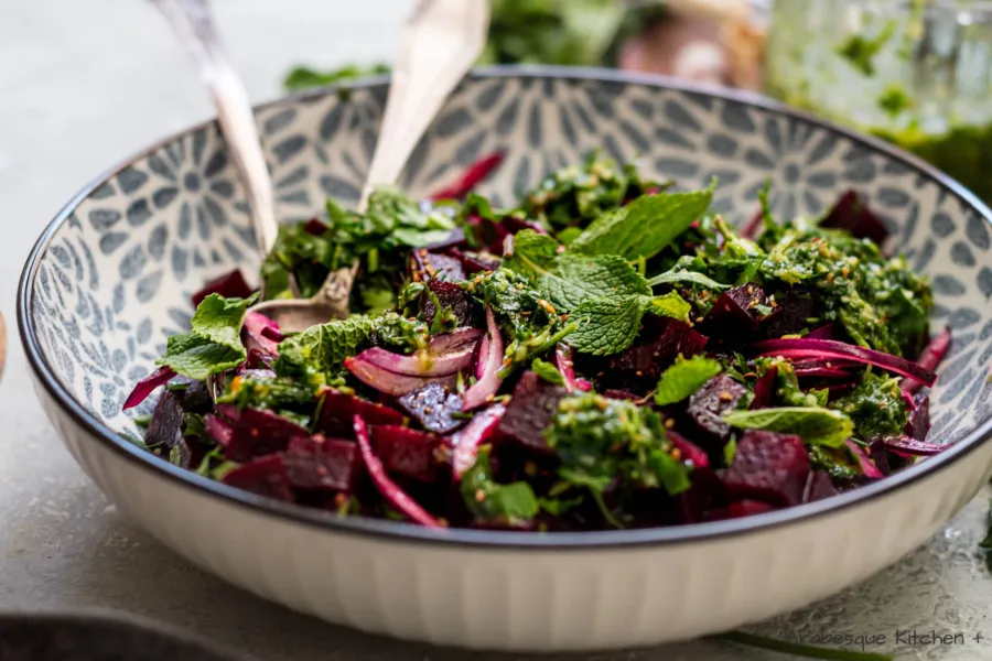 Serve the salad with more chopped herbs, orange zest and chermoula.
