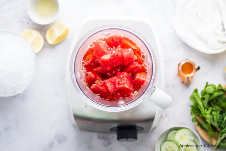 Place tea, watermelon, lemon juice, and honey in a blender and process until smooth.
